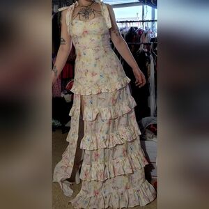 Floral Ruffle Tiered Maxi Dress with Bow Tie Straps
